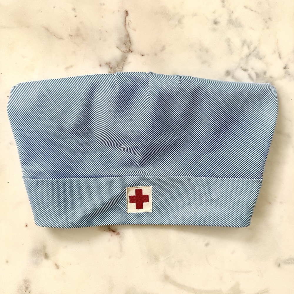 VTG Nurse Hat American‎ Red Cross Blue Pin Stripe Uniform Cap Volunteer WWII